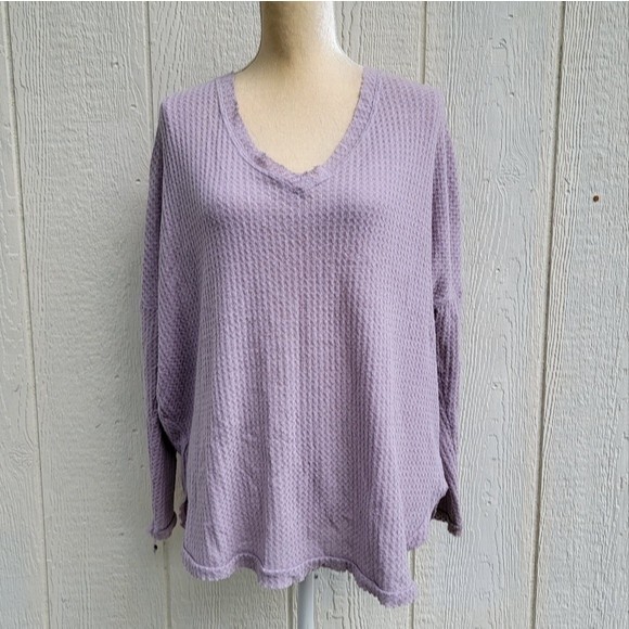 U/O out from under Waffle knit over sized relaxed fit longsleeve top pink sz XS - Picture 1 of 4